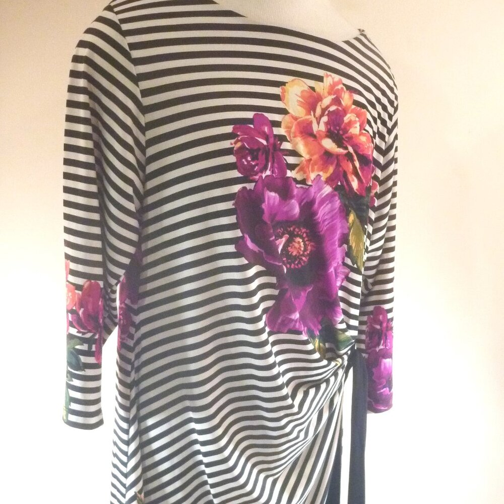 Cocktail Curvy Ruched Wrap Sheath Dress Belted Midi Bodycon 3/4 Sleeve Plus 1X